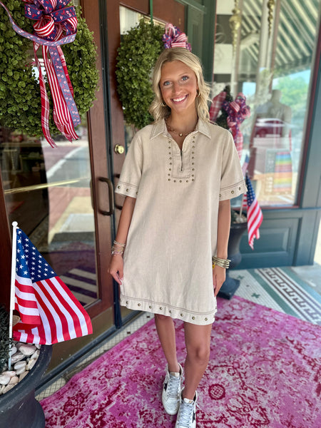 On The Edge Studded Denim Dress