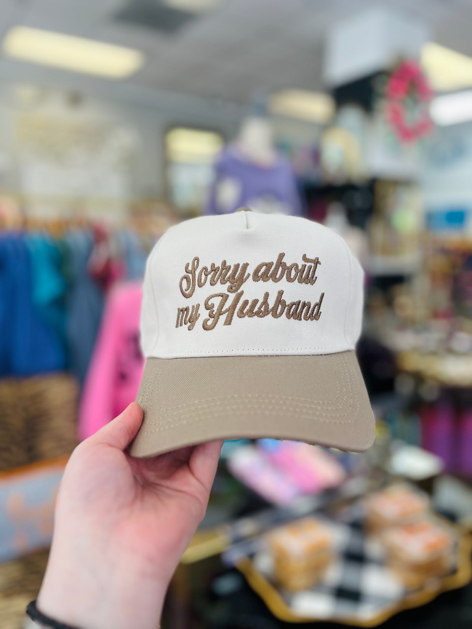 Sorry About My Husband Trucker Hat - Tan