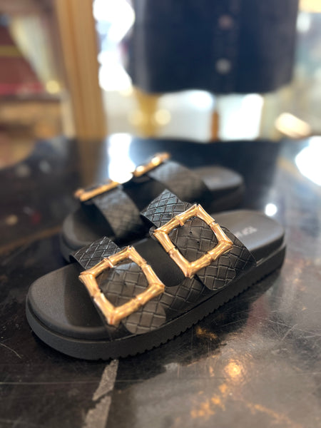 Drew Bamboo Buckle Sandals - Black