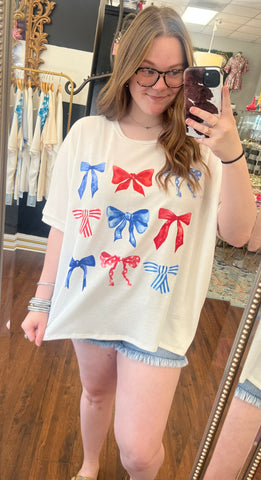 Red White & Blue Bow Top