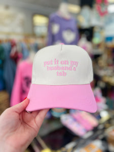 Put It On My Husbands Tab Trucker Hat - Pink