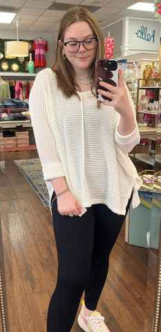 White Waffle Knit Top