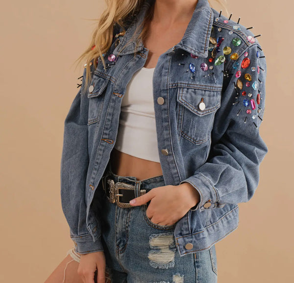 Rainbow Jeweled Denim Jacket