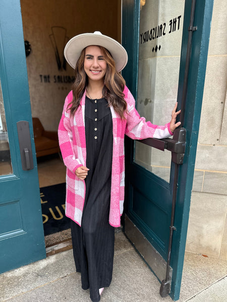 Pink Plaid Cardigan