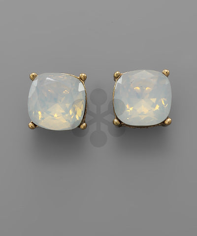 White Opal Stone Stud Earrings