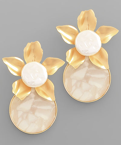Gold Flower Marble Earrings
