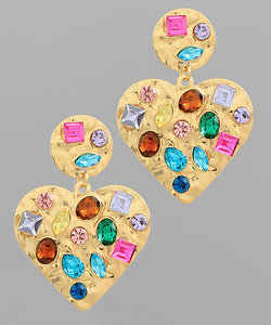Colorful Stone Gold Heart Earrings
