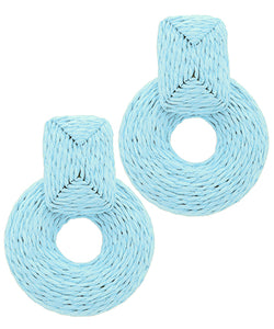 Carolina Blue Raffia Circle Earrings