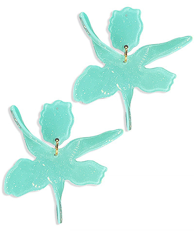 Mint Glitter Flower Earrings