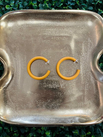 Color Coat Hoop Earrings - Mustard