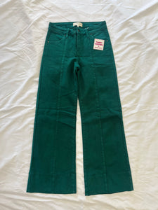 Risen Mid Rise Wide Leg Hem Dark Green Jeans