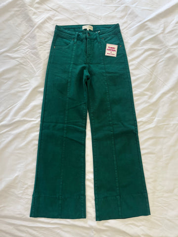 Risen Mid Rise Wide Leg Hem Dark Green Jeans