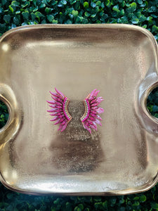 Beaded Large Wing Earrings - Fuchsia