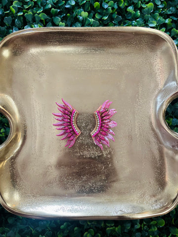 Beaded Large Wing Earrings - Fuchsia