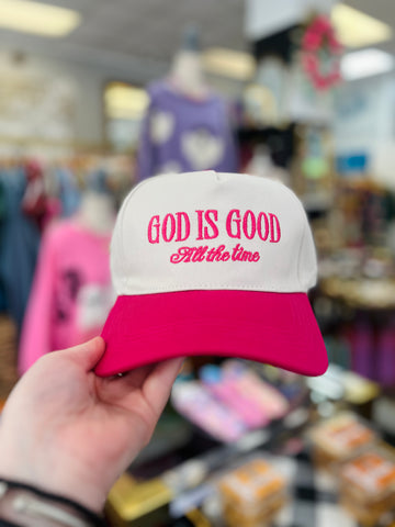 God Is Good All The Time Trucker Hat - Fuschia