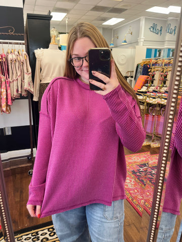 Carried Away Ribbed Top - Purple