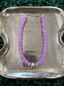 Metal And Pink Beaded Necklace