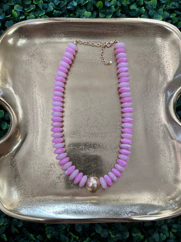 Metal And Pink Beaded Necklace