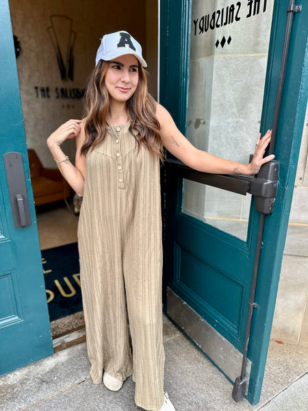 Get To It Jumpsuit - Taupe