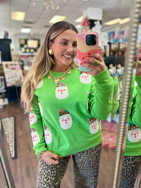 Sequin Santa Pullover - Green