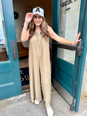 Get To It Jumpsuit - Taupe