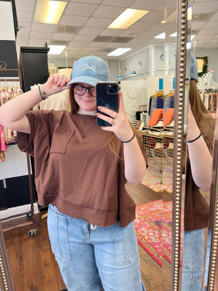 Just Go With It Cropped Tee - Brown