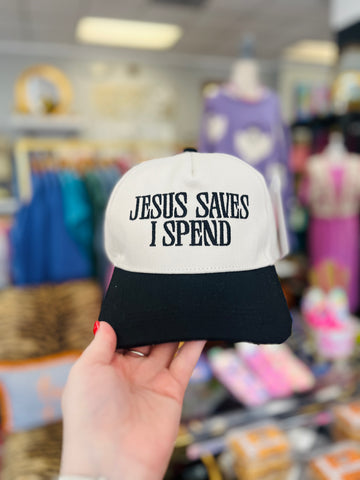 Jesus Saves I Spend Trucker Hat - Black