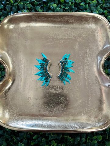 Beaded Large Wing Earrings - Green