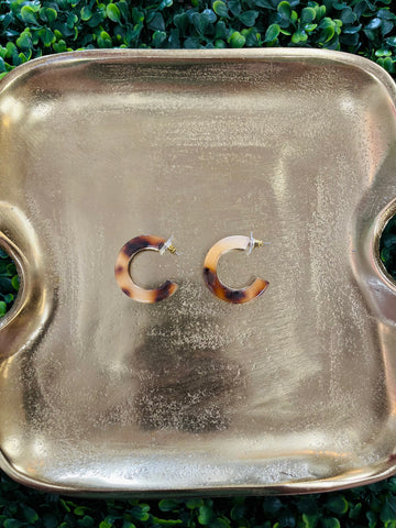 Gold Center White Tortoise Hoop Earrings