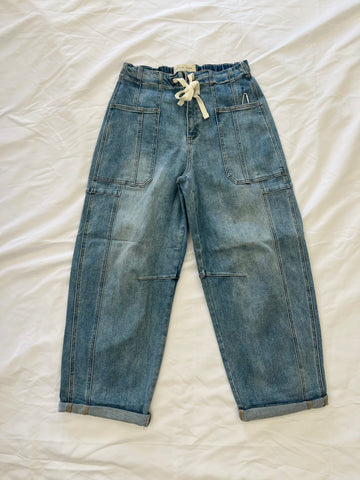 Risen High Rise Crop Wide Barrel Cargo Cuffed Jeans