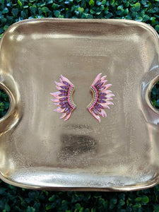 Beaded Large Wing Earrings - Pink