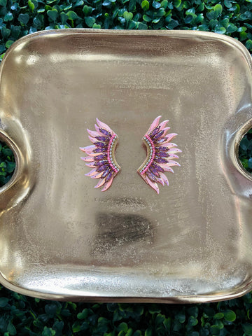 Beaded Large Wing Earrings - Pink