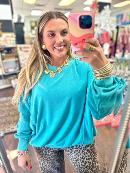 Talk To Me Pullover - Turquoise