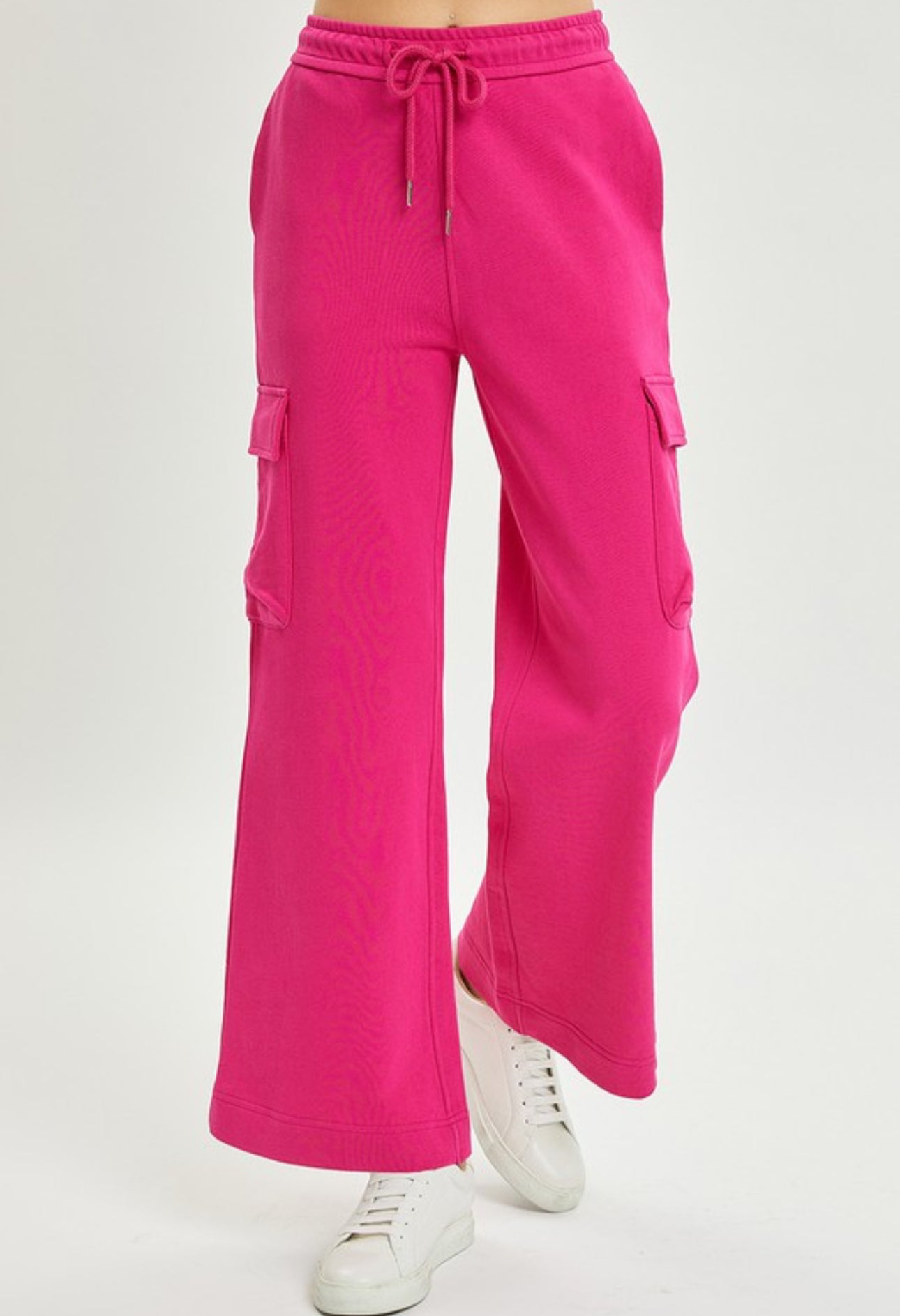 Hot Pink Relaxed Cargo Wide Terry Pants