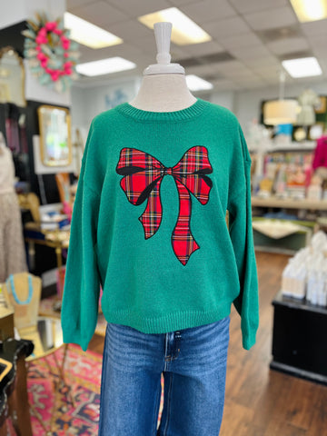 Bow Christmas Plaid Sweater
