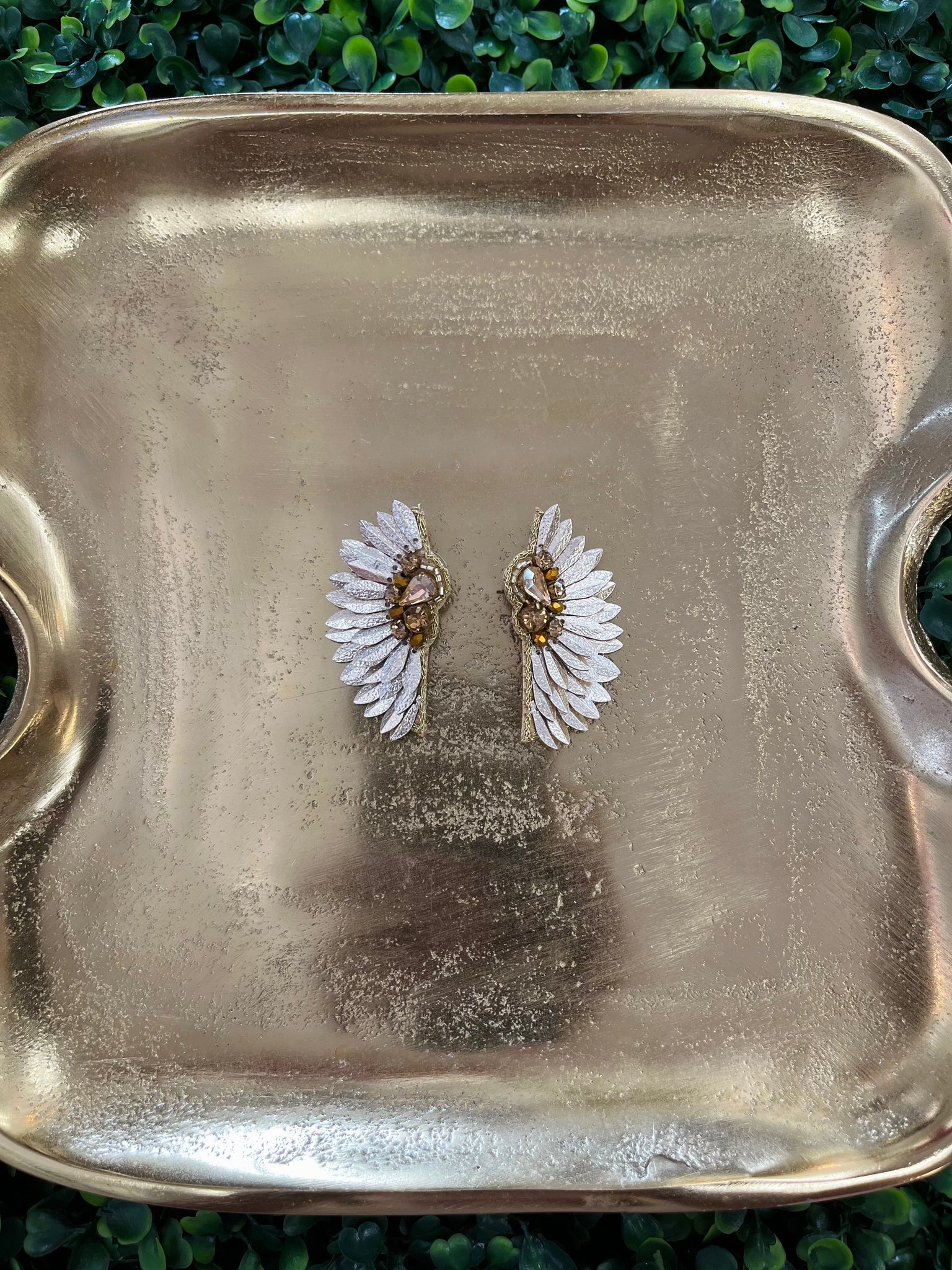 Beaded Wing Earrings - Light Gold