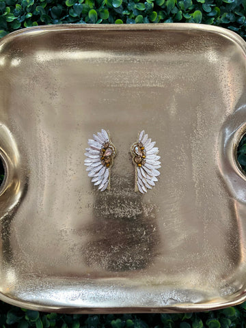 Beaded Wing Earrings - Light Gold