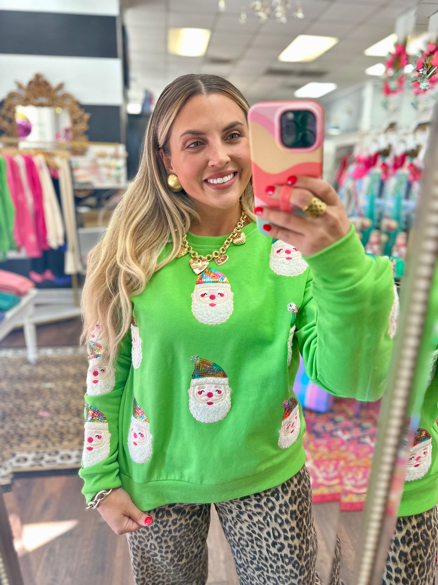 Sequin Santa Pullover - Green