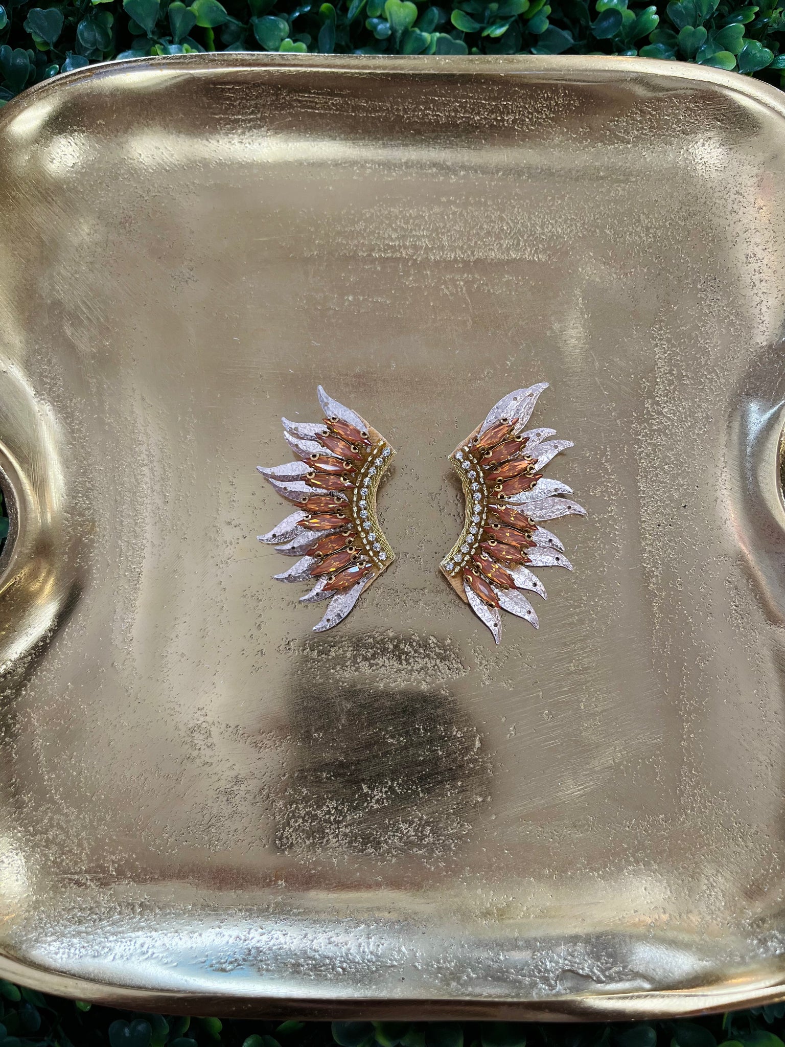 Beaded Large Wing Earrings - Champagne