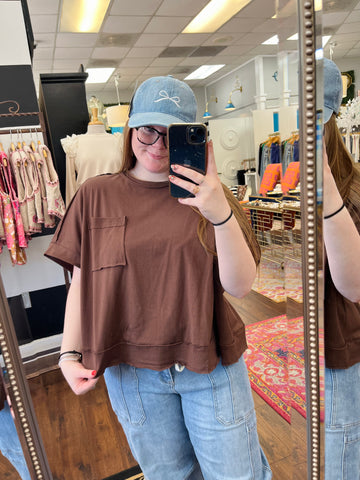 Just Go With It Cropped Tee - Brown