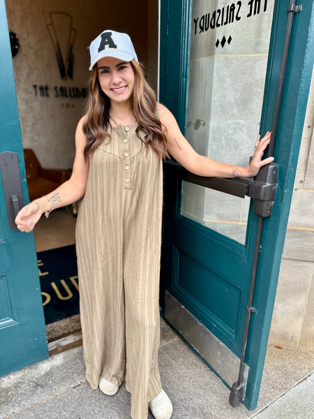 Get To It Jumpsuit - Taupe