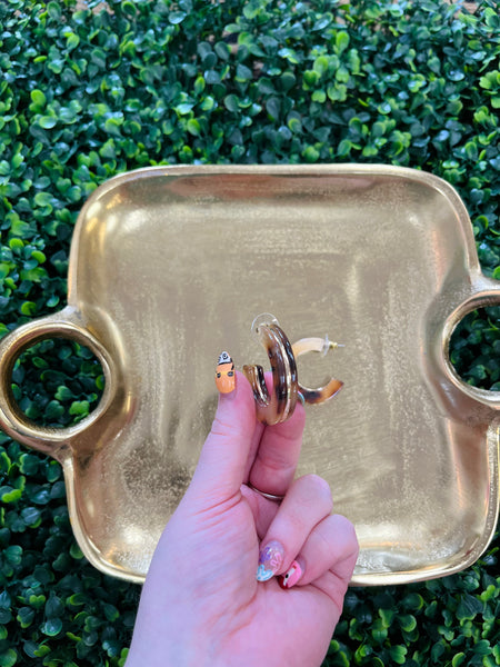 Gold Center White Tortoise Hoop Earrings