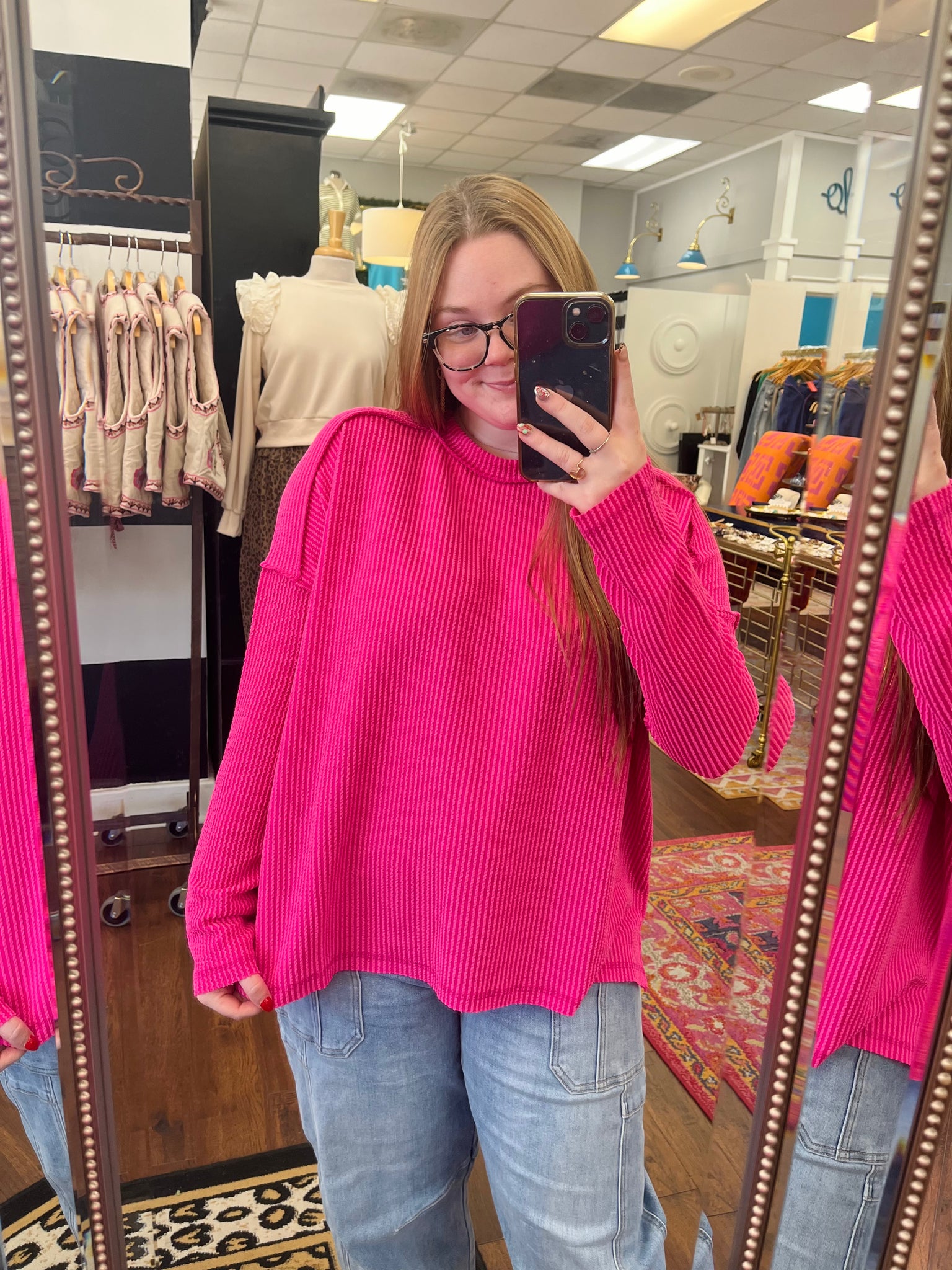 Carried Away Ribbed Top - Hot Pink