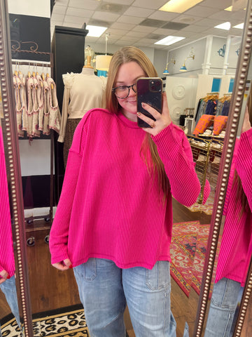 Carried Away Ribbed Top - Hot Pink