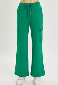 Kelly Green Relaxed Cargo Wide Terry Pants