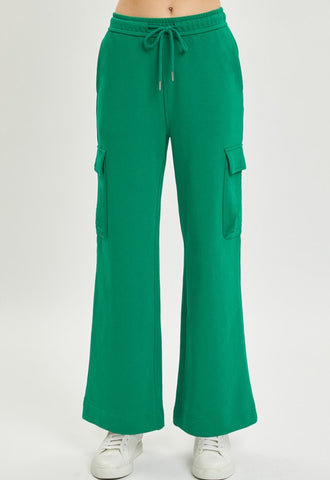 Kelly Green Relaxed Cargo Wide Terry Pants