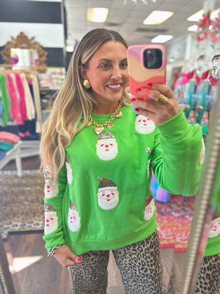 Sequin Santa Pullover - Green
