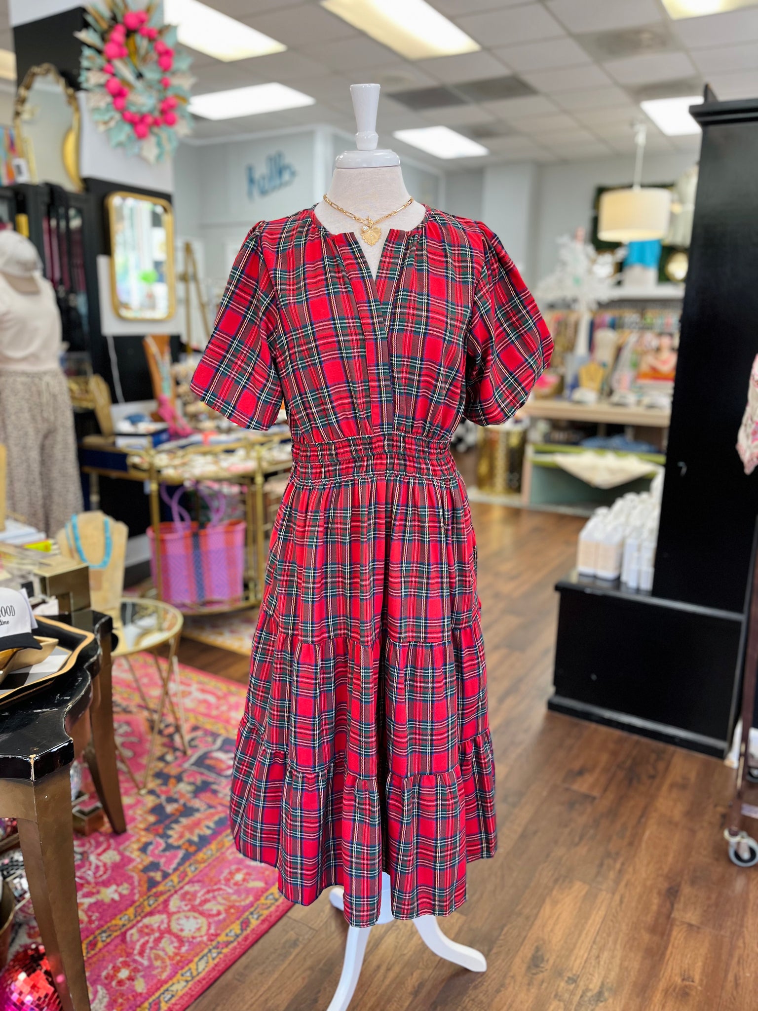 Silent Night Plaid Midi Dress