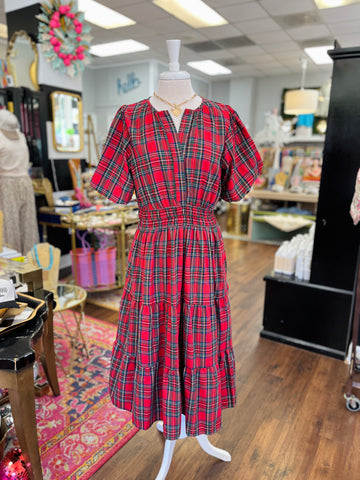 Silent Night Plaid Midi Dress