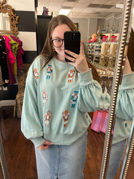 Sequin Nutcracker Pullover - Blue